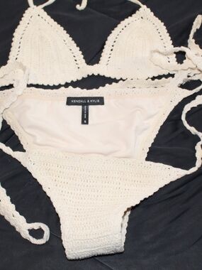 Kendall & Kylie Cream Crochet Tie Bikini Set